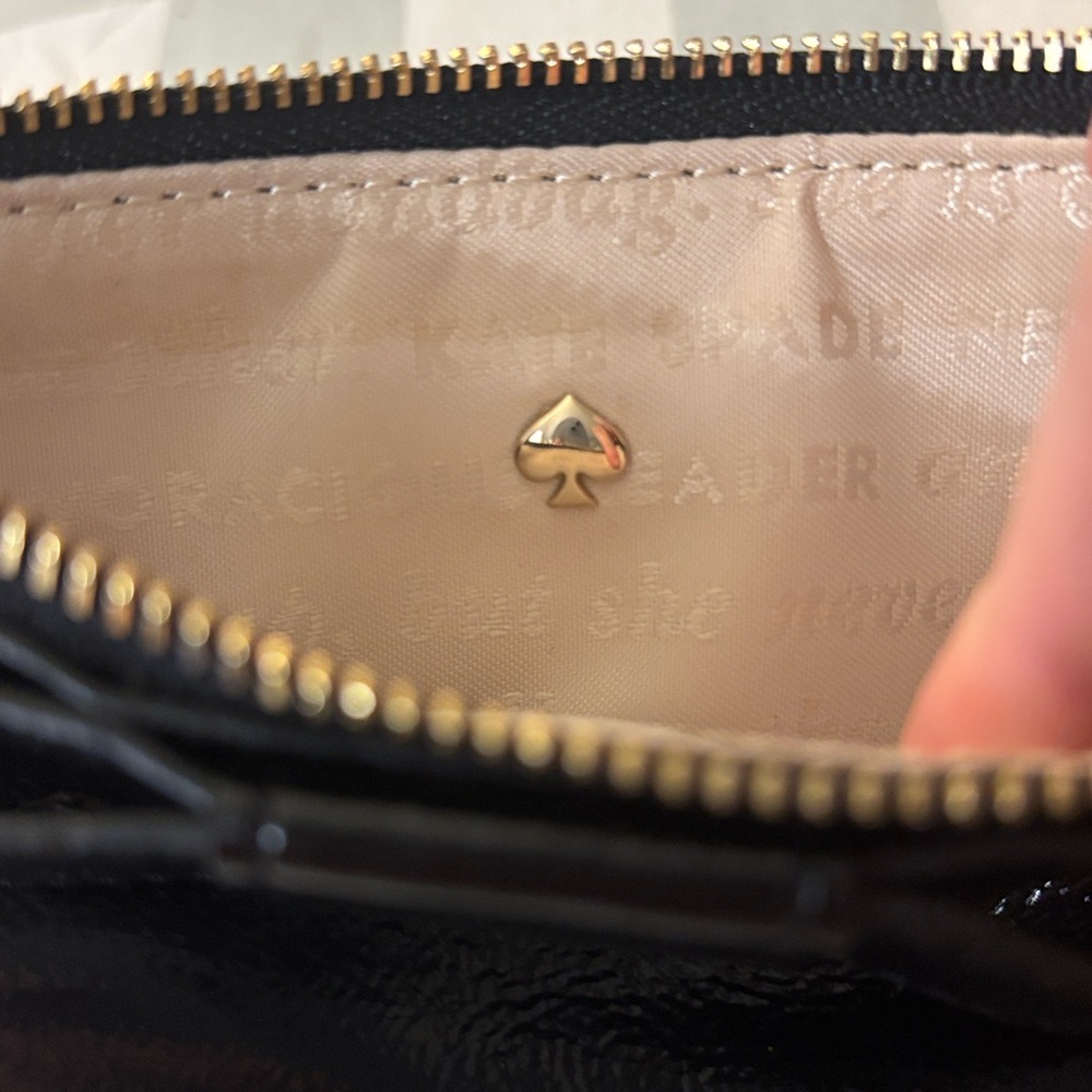 Kate Spade Glossy Black Leather Wristlet with Gold Ring — Storybook Lining - Picture 12 of 16